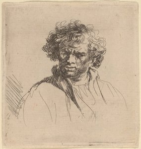 Krøllete mann med skjev munn av Studio of Rembrandt van Rijn