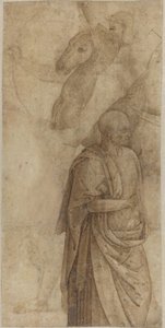 Rytter og stående drapert mann, etter det antikke [verso] av Style of Pietro Perugino