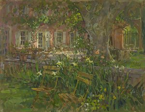 Provence terrasse med iris av Susan Ryder