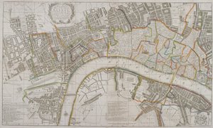 Kart over Westminster, London City, Southwark og områdene rundt, 1739