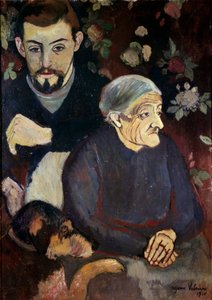 Portrett av maleren Maurice Utrillo, hans bestemor og en hund Maleri av Suzanne Valadon (1865-1938)