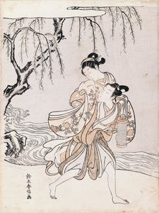 Par på bredden av elven, av Suzuki Harunobu (1725-1770), blekk og farger, Japan, japansk sivilisasjon, Edo-perioden av Suzuki Harunobu