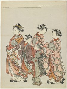 Kurtisane med ledsagere på parade, etter 1766 av Suzuki Harunobu