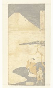 Poeten Yamabe no Akahito ser på Fuji-fjellet Poems of a Hundred Poets (serietittel) Hyakunin isshu no uchi (serietittel) av Suzuki Harunobu