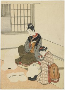 Evening Snown the Silk-Dryer, etter 1766 av Suzuki Harunobu
