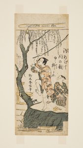 Fiske og vind (farget treblokktrykk) av Suzuki Harunobu