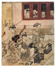 Fire jenter fra Yoshiwara på rommet av Suzuki Harunobu