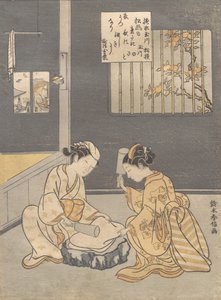 Fulling Cloth ved Jewel River Kinuta no Tamagawa, ca. 1768., ca. 1768. av Suzuki Harunobu