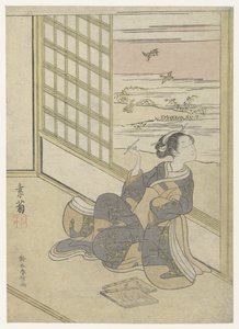 Jente som lytter til Snipes av Suzuki Harunobu