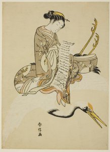Girl Riding a Crane (parodi på Hi Chobo [kinesisk: Fei Zhangfang]) av Suzuki Harunobu
