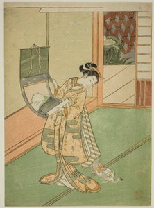 Hanging a Painting (parodi på den tredje prinsessen) av Suzuki Harunobu