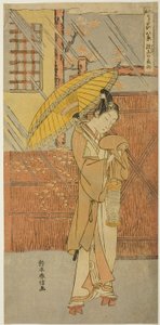 Night Rain of Genjo (Genjo no yau), fra serien "Parodies of Eight Scenes from Noh Chants (Furyu utai hakkei)" av Suzuki Harunobu