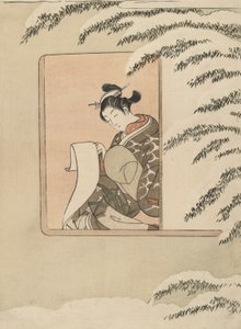 Parodi på Sun Kang, også kjent som Snow by the Window av Suzuki Harunobu