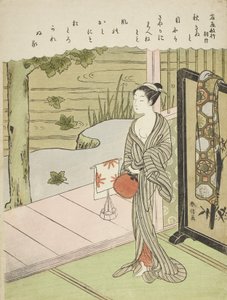 Dikt av Fujiwara no Toshiyuki, fra en serie uten tittel med trettiseks udødelige poeter, ca. 1767-68 av Suzuki Harunobu