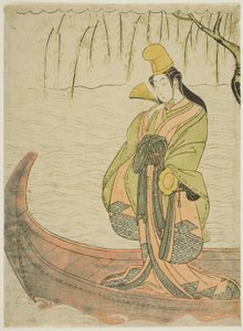 Shirabyoshi-danseren står i Asazuma-båten av Suzuki Harunobu