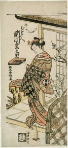 Skuespilleren Segawa Kikunojo II som kurtisanen Umegae i stykket "Hiragana Seisuiki," fremført på Ichimura Theatre den første måneden, 1764 av Suzuki Harunobu