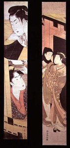 The Assignment: Two Lovers at a Gate, ca. 1768 (farget treblokktrykk) av Suzuki Harunobu
