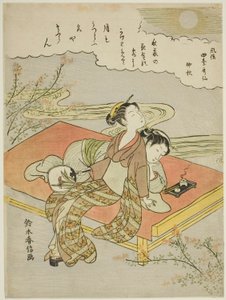 Den åttende måneden (Chushu), fra serien "Popular Versions of Immortal Poets in Four Seasons (Fuzoku shiki kasen)" av Suzuki Harunobu