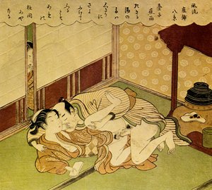 Two Lovers Shunga - erotisk treblokktrykk, ca. 1750