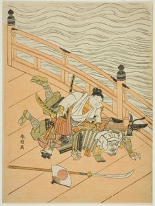 Ushiwakamaru Idé d Benkei Fighchin g Lyd Gjensidig hjelp B grunn av Suzuki Harunobu