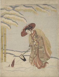 Woman Digging Bamboo Shoots in the Snow, eller parodi på Meng Zong Moso, fra Twenty-Fo..., ca. 1765. av Suzuki Harunobu