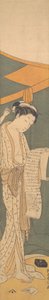 Kvinne i nattkåpe som leser et brev, 1764-72., 1764-72. av Suzuki Harunobu