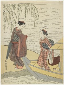 Kvinner som går i land fra en båt, ca. 1767 av Suzuki Harunobu