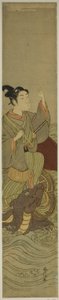 Ung mann som rir på en gigantisk skilpadde (parodi på Urashima Taro) av Suzuki Harunobu