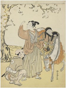 Unge samurai som ser på kirsebærblomster som en mildring av prins Kaoru, ca. 1767 av Suzuki Harunobu