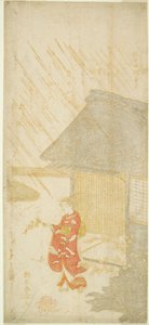 Ung kvinne som holder en Kerria-gren (parodi på Ota Dokan) av Suzuki Harunobu