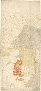 Ung kvinne som holder en Kerria-gren av Suzuki Harunobu