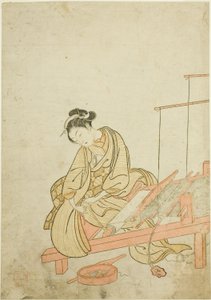 Ung kvinne ved en vevstol av Suzuki Harunobu