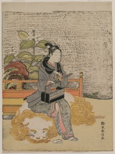 Ungdom som representerer Monju, visdommens gud på en løve, ca. 1767. av Suzuki Harunobu