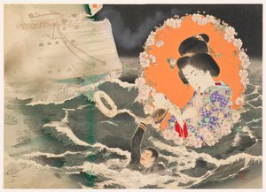 Frontispice-illustrasjon (kuchi-e) for bind 1 av romanen Asahizakura av Murai Gensai