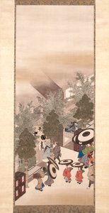 Yoshiwara And Shinagawa (blekk, farge og gull på silke) av Suzuki Kiitsu