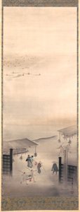 Yoshiwara og Shinagawa, Edo-perioden (blekk, farge og gull på silke) av Suzuki Kiitsu