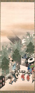 Yoshiwara og Shinagawa, Edo-perioden (blekk, farge og gull på silke)