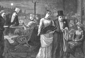 En midtsommernatt på terrassen til House of Commons, Palace of Westminster, 1881 av Swain