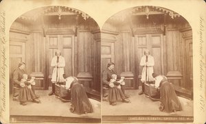 Babys Death, Swedish Section, fra utstillingstittel: Scener i svenskenes hjemmeliv, utstilling #na, hovedutstillingsbygning, bygning, 1876 (stereoskopisk trykk) av Swedish Photographer