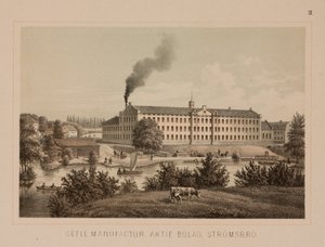 Bomullsfabrikk, Stromsbro, Sverige, ca. 1840 (farge litho) av Swedish School
