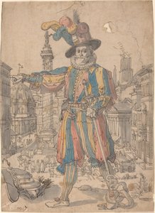 Giovanni Grosso fra de sveitsiske vaktene står foran en utsikt over Roma av Swiss 17th Century after Francesco Villamena