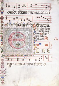 En stor dekorert initial "E", ca.1500
