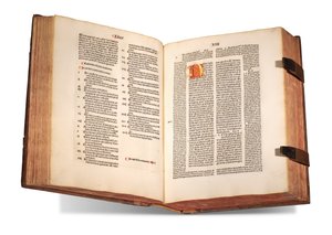 De civitate Dei, med kommentarer av Thomas Waleys (d. før 1349) og Nicolaus Trivet (1258?-1328), av Augustine av Hippo, trykt 1489 (vellum) av Swiss School