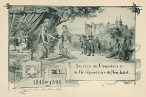 Femti års jubileum for at Neuchatel erklærte seg som en republikk i Det sveitsiske konføderasjonen i 1848 (litho) av Swiss School