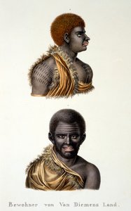 Innfødte i Van Diemans Land, dvs. Tasmania, fra Etnologisk studie av forskjellige rasetyper fra forskjellige kontinenter, av C.I. Brodtmann, 1824 av Swiss School