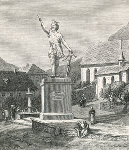 Statue av Tell på Altorf, nær stedet der han sies å ha skutt eplet fra sønnens hode av Swiss School
