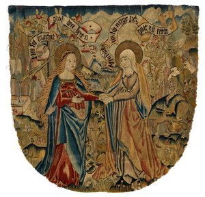 Tapetpanel som viser visitasjonen, ca. 1500 (ull, silke, metall og gull) av Swiss School