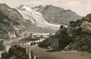 Den nedre delen av Rhônebreen og veien til Furka av Swiss School