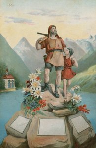 William Tell og sønnen hans (kromolitho) av Swiss School