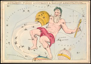 Vannmannen, Fiskene Australis og Ballon Aerostatique, ca. 1825 (kort, papir, silkepapir) av Sydney Hall
